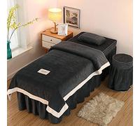 Set di 4 Lenzuola per Lettino da Massaggio in Flanella Spessa, copriletti Morbidi e Caldi per Bellezza, copriletto in Cotone per Salone Spa, Tinta Unita per tavoli, Nero 180x70 cm (71x28 po