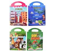 Set di 4 libri di adesivi riutilizzabili per bambini a partire dai 2 anni, adesivi zoo, oceano, dinosauri, adesivi rimovibili, giocattoli educativi, regalo per ragazzi e ragazze