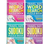 Set di 4 libri di puzzle formato A5, da viaggio, Sudoku, cruciverba e ricerca di parole, 100 puzzle per libro con soluzioni, giochi portatili a spirale per viaggi, vacanze e casa (set 2)