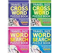 Set di 4 libri di puzzle formato A5, da viaggio, Sudoku, cruciverba e ricerca di parole, 100 puzzle per libro con soluzioni, giochi portatili a spirale per viaggi, vacanze e casa (set 3)