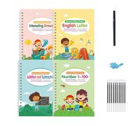 Set di 4 libri magici di pratica della scrittura a mano con numeri e lettere Disegno artistico Cartella di lavoro per operazioni matematiche per bambini in età prescolare Educazione precoce Cartella