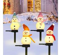 Set di 4 luci solari a forma di pupazzo di neve per Natale, impermeabili, a LED, per esterni, giardino, vialetto, decorazione per le festività natalizie