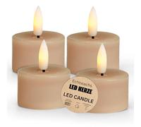 Set di 4 lumini a LED in Vera Cera con Funzione Timer e Telecomando - Candela realistica Fiamma tremolante Bianco Caldo Ø 4 x 4 cm - Candela di Cera elettrica in Beige Come Accogliente Decorazione da