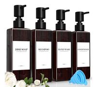 Set Di 4 Marrone Flaconi Riutilizzabili per Shampoo, 500ml Dispenser Sapone Doccia, Dispenser Doccia Shampoo e Bagnoschiuma con Imbuto ed Etichetta Impermeabile, Adatto per Cucina, Bagno e Toilette