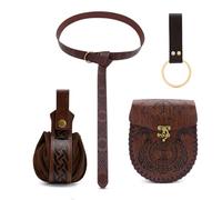 Set di 4 marsupi medievali in rilievo, cintura con fibbia vichinga, borsa laterale portatile, per escursioni a roccia, in similpelle per cosplay per LARP, feste medievali