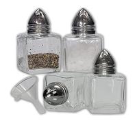 Set di 4 mini cubi in vetro trasparente per sale e pepe con tappo in acciaio inox e imbuto facile da riempire