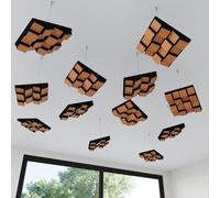 Set di 4 mini diffusori acustici 3D da soffitto sospesi | Pannelli HDF 3D con kit di sospensione | Design moderno per migliorare il suono | 23 × 23 cm | Colore:[Ciliegio | ZARINITY]