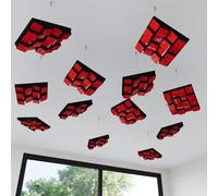 Set di 4 mini diffusori acustici 3D da soffitto sospesi | Pannelli HDF 3D con kit di sospensione | Design moderno per migliorare il suono | 23 × 23 cm | Colore:[Plastica rossa lucida | ZARINITY]