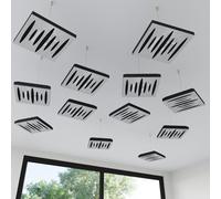 Set di 4 mini pannelli acustici da soffitto | Assorbitore acustico 3D HDF sospeso con kit di sospensione | Decorazione acustica per soffitti | 25×25cm | Colore: [Plastica bianca lucida | PULSAR-Mini]