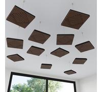 Set di 4 mini pannelli acustici da soffitto | Assorbitore acustico 3D HDF sospeso con kit di sospensione | Decorazione acustica per soffitti | 25×25cm | Colore: [Noce | WILDS-Mini]