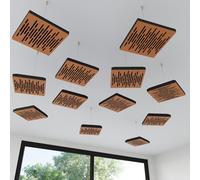 Set di 4 mini pannelli acustici da soffitto | Assorbitore acustico 3D HDF sospeso con kit di sospensione | Decorazione acustica per soffitti | 25×25cm | Colore: [Ciliegio | WAVE-Mini]