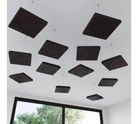 Set di 4 mini pannelli acustici da soffitto | Assorbitore acustico 3D HDF sospeso con kit di sospensione | Decorazione acustica per soffitti | 25×25cm | Colore: [Wengé | WILDS-Mini]