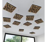 Set di 4 mini pannelli acustici da soffitto | Assorbitore acustico 3D HDF sospeso con kit di sospensione | Decorazione acustica per soffitti | 25×25cm | Colore: [Rovere | SKYROSS-Mini]