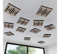 Set di 4 mini pannelli acustici da soffitto | Assorbitore acustico 3D HDF sospeso con kit di sospensione | Decorazione acustica per soffitti | 25×25cm | Colore: [Sonoma | PULSAR-Mini]