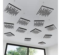 Set di 4 mini pannelli acustici da soffitto | Assorbitore acustico 3D HDF sospeso con kit di sospensione | Decorazione acustica per soffitti | 25×25cm | Colore: [Bianco | WAVE-Mini]