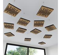 Set di 4 mini pannelli acustici da soffitto | Assorbitore acustico 3D HDF sospeso con kit di sospensione | Decorazione acustica per soffitti | 25×25cm | Colore: [Rovere | WAVE-Mini]