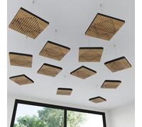 Set di 4 mini pannelli acustici da soffitto | Assorbitore acustico 3D HDF sospeso con kit di sospensione | Decorazione acustica per soffitti | 25×25cm | Colore: [Rovere | WILDS-Mini]