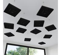 Set di 4 mini pannelli acustici da soffitto | Assorbitore acustico 3D HDF sospeso con kit di sospensione | Decorazione acustica per soffitti | 25×25cm | Colore: [Plastica nera lucida | WILDS-Mini]