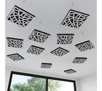 Set di 4 mini pannelli acustici da soffitto | Assorbitore acustico 3D HDF sospeso con kit di sospensione | Decorazione acustica per soffitti | 25×25cm | Colore: [Bianco | SKYROSS-Mini]