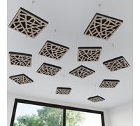 Set di 4 mini pannelli acustici da soffitto | Assorbitore acustico 3D HDF sospeso con kit di sospensione | Decorazione acustica per soffitti | 25×25cm | Colore: [Sonoma | SKYROSS-Mini]