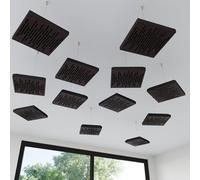 Set di 4 mini pannelli acustici da soffitto | Assorbitore acustico 3D HDF sospeso con kit di sospensione | Decorazione acustica per soffitti | 25×25cm | Colore: [Wengé | WAVE-Mini]