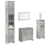 Set di 4 mobili da bagno in legno grigio cemento con mobiletto sottolavabo | Materiale in legno, resistente all'umidità, superficie liscia, facile da pulire, supporto da parete per fissaggio