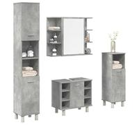Set di 4 mobili da bagno in legno grigio cemento con mobiletto sottolavabo | Resistente all'umidità, superficie liscia, facile da pulire, supporto da parete per fissaggio, adatto per lavabo