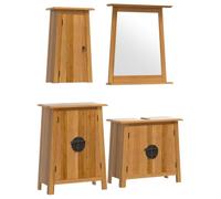 Set di 4 mobili da bagno in legno massello di pino con specchio e | Maniglie in metallo, montaggio a parete, ampio spazio di archiviazione, venature dritte, rami, aspetto rustico