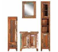 Set di 4 mobili da bagno in legno massiccio anticato con specchio e vano | Legno massiccio anticato, tipi di legno riciclato, supporto da parete incluso, lavabo non incluso, pezzo unico