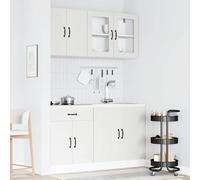 Set di 4 mobili da cucina Kalmar - bianco, legno e vetro, mobiletto sottolavello 80 cm + mobiletto inferiore 60 cm + 2 pensili (60 e 80 cm), resistente all'umidità, facile da pulire, per cucina da