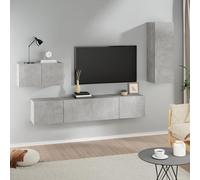Set di 4 mobili per TV in legno grigio cemento - Elegante supporto TV, vetrine moderne e mobili versatili per soggiorno, intrattenimento domestico e organizzazione