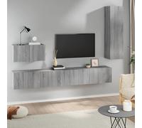 Set di 4 mobili per TV in legno grigio con 2 eleganti supporti TV e vetrine, per l'organizzazione del soggiorno e soluzioni di intrattenimento