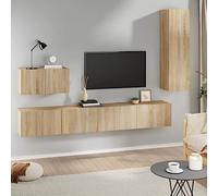 Set di 4 mobili per TV in rovere Sonoma, elegante supporto TV in legno e vetrine, per l'organizzazione del soggiorno e la decorazione della casa moderna