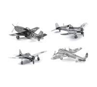 Set di 4 modelli di aerei tagliati al laser 3D di Metal Earth: Avro Lancaster Bomber Mitsubishi Zero F4U Corsair P51 Mustang