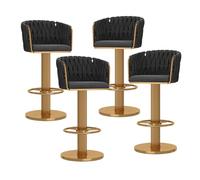 Set di 4 moderni sgabelli da bar in velluto dorato - sedie girevoli regolabili in altezza con schienali per cucina, casa, bar e isola - elegante design intrecciato
