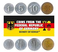 Set di 4 monete dalla Germania orientale. 1, 5, 10, 50 Pfennig. 1948-1950