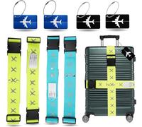 Set di 4 nastri per bagagli e 4 etichette colorate per bagagli - come etichette di indirizzo per valigie e bagagli - nastri per bagagli per viaggiare e volare