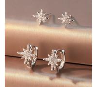 Set di 4 orecchini a forma di stella a 8 punte, set di orecchini in rame con zirconia cubica a forma di fiocco di neve, adatti per le donne, gioielli in rame dal design geometrico Zirconia Cubica