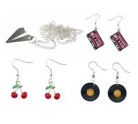 Set Di 4 Orecchini Collana Miniblings Bestseller Disco In Vinile Ciliegie Aereo