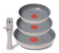 Set di 4 padelle a induzione, padelle con segnale termico per una temperatura di cottura ideale, senza PFAS, compatibili con tutti i piani cottura, ideali per la cucina e il campeggio, grigie