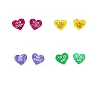 Set di 4 paia di orecchini a perno in acrilico a forma di cuore con scritta "Be Mine Hug Me Kiss Me Love You" glitterati per donne, mogli, amanti, Zinco Acrilico, Nessuna pietra preziosa