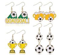 Set di 4 paia di orecchini sportivi da donna con gancio in argento Sterling 925, orecchini da baseball, basket, softball, pallavolo, calcio, golf, confezione mista, gioielli atletici, regali per