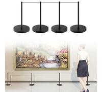 Set di 4 paletti corti per musei e gallerie d'arte, con cordino elastico, in acciaio inossidabile, ideali per mostre, gallerie e fiere(Black)