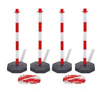 Set di 4 pali di bloccaggio, con catena in plastica da 20 m, per parcheggio, colore rosso/bianco, altezza 90 cm