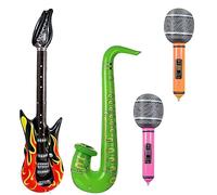 Set di 4 palloncini gonfiabili per chitarra, sassofono, microfono, chitarre, strumenti musicali, palloncini, accessori per feste gonfiabili, giocattolo rock star per adulti e bambini, accessorio per