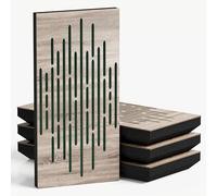 Set di 4 pannelli acustici decorativi stretti con tessuto vellutato | 50x25cm | Controllo del rumore e riduzione dell'eco | Assorbimento e diffusione sonora | [WAVE-F -Sonoma | Verde]
