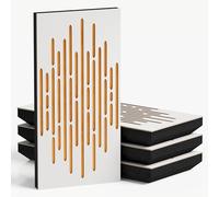 Set di 4 pannelli acustici decorativi stretti con tessuto vellutato | 50x25cm | Controllo del rumore e riduzione dell'eco | Assorbimento e diffusione sonora | [WAVE-F -Bianco | Giallo]
