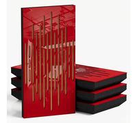 Set di 4 pannelli acustici decorativi stretti con tessuto vellutato | 50x25cm | Controllo del rumore e riduzione dell'eco | Assorbimento e diffusione sonora | [WAVE-F -Plastica rossa | Dorato]
