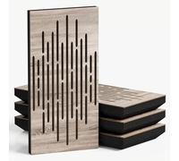 Set di 4 pannelli acustici decorativi stretti con tessuto vellutato | 50x25cm | Controllo del rumore e riduzione dell'eco | Assorbimento e diffusione sonora | [WAVE-F -Sonoma | Marrone]