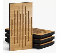 Set di 4 pannelli acustici decorativi stretti con tessuto vellutato | 50x25cm | Controllo del rumore e riduzione dell'eco | Assorbimento e diffusione sonora | [WAVE-F -Rovere | Dorato]